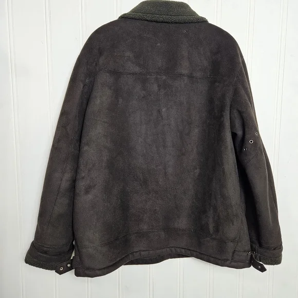 ZARA Black Faux Suede Aviator Jacket Shearling Lined Zip Coat Mens L - Picture 6 of 14